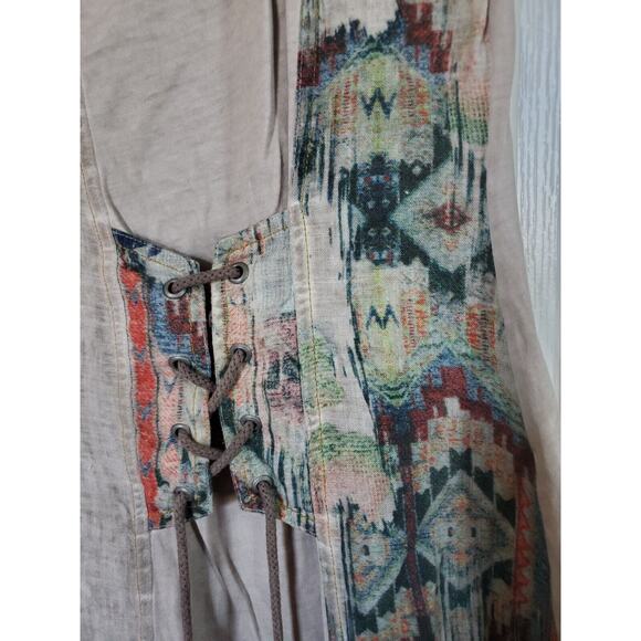 Angels Never Die Boho Ethnic Peasant Linen Blend Sleeveless Dress, Size Large - Picture 5 of 11